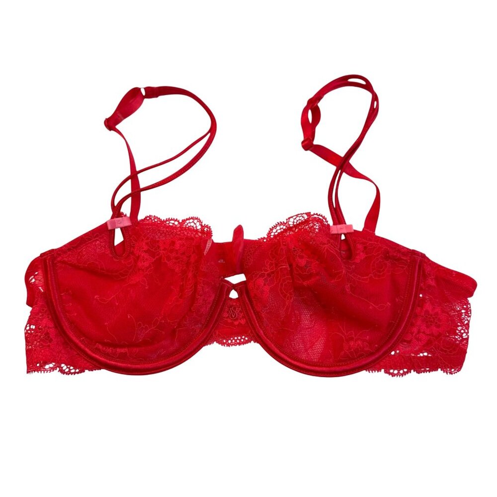 Victoria's Secret Women's Bra 36B Red Lace Underwire Unpadded Sexy Little Things